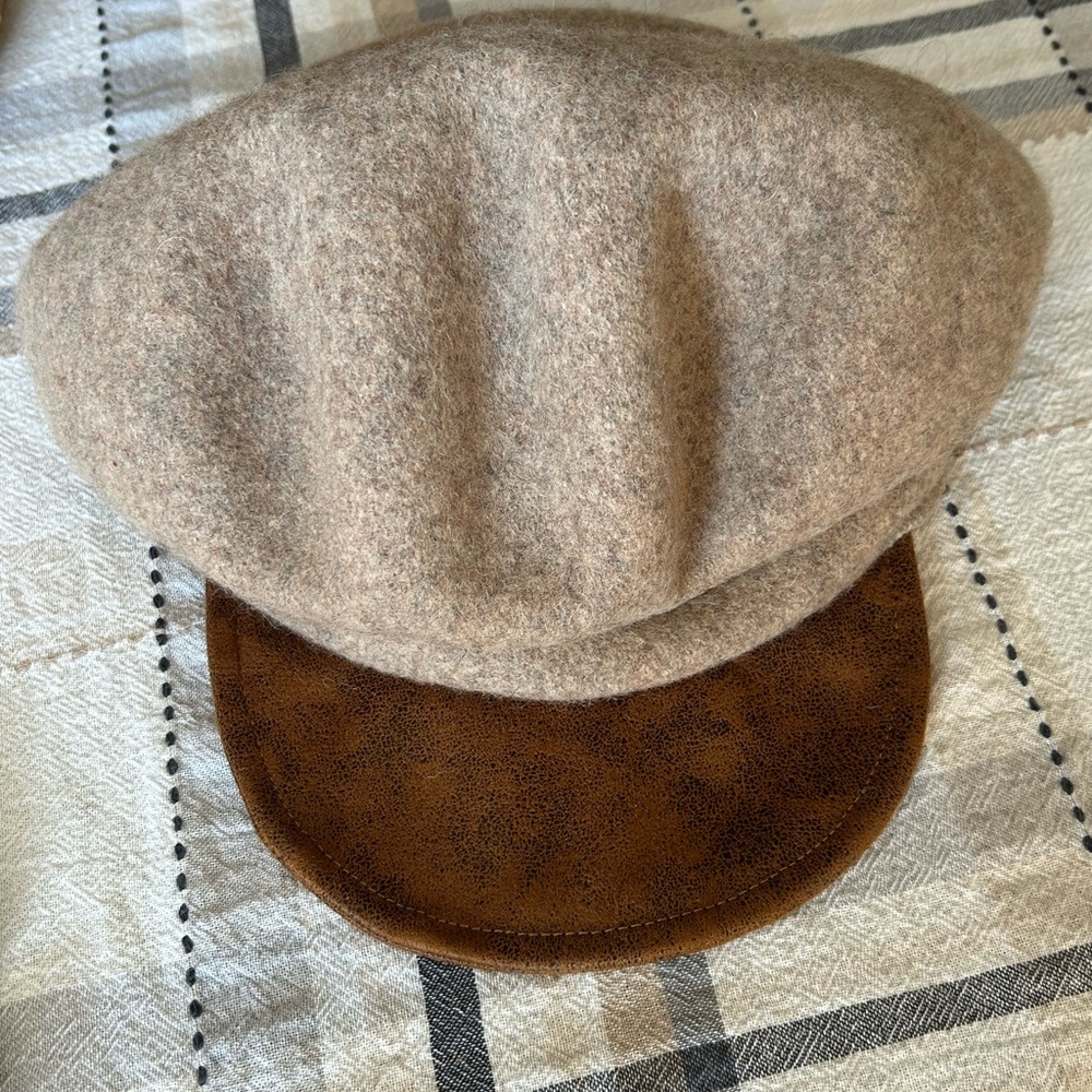 Anthropologie Wool Blend Newsboy Cap in Tan and Brown